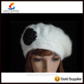 lingshang angora high quality knitted fashion winter girl crochet flower hats